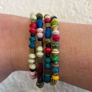 Noonday Collection paper bead bracelet stack.